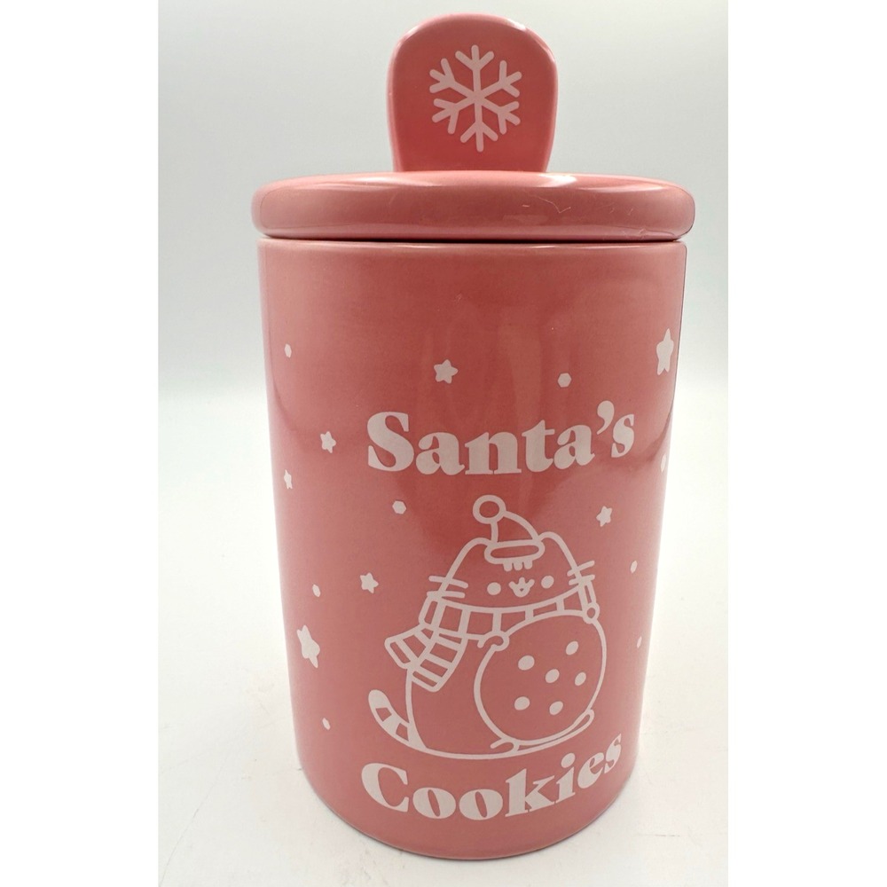 Rusheen Santa's Cookie Jar with Lid Small Pink‎ White Christmas